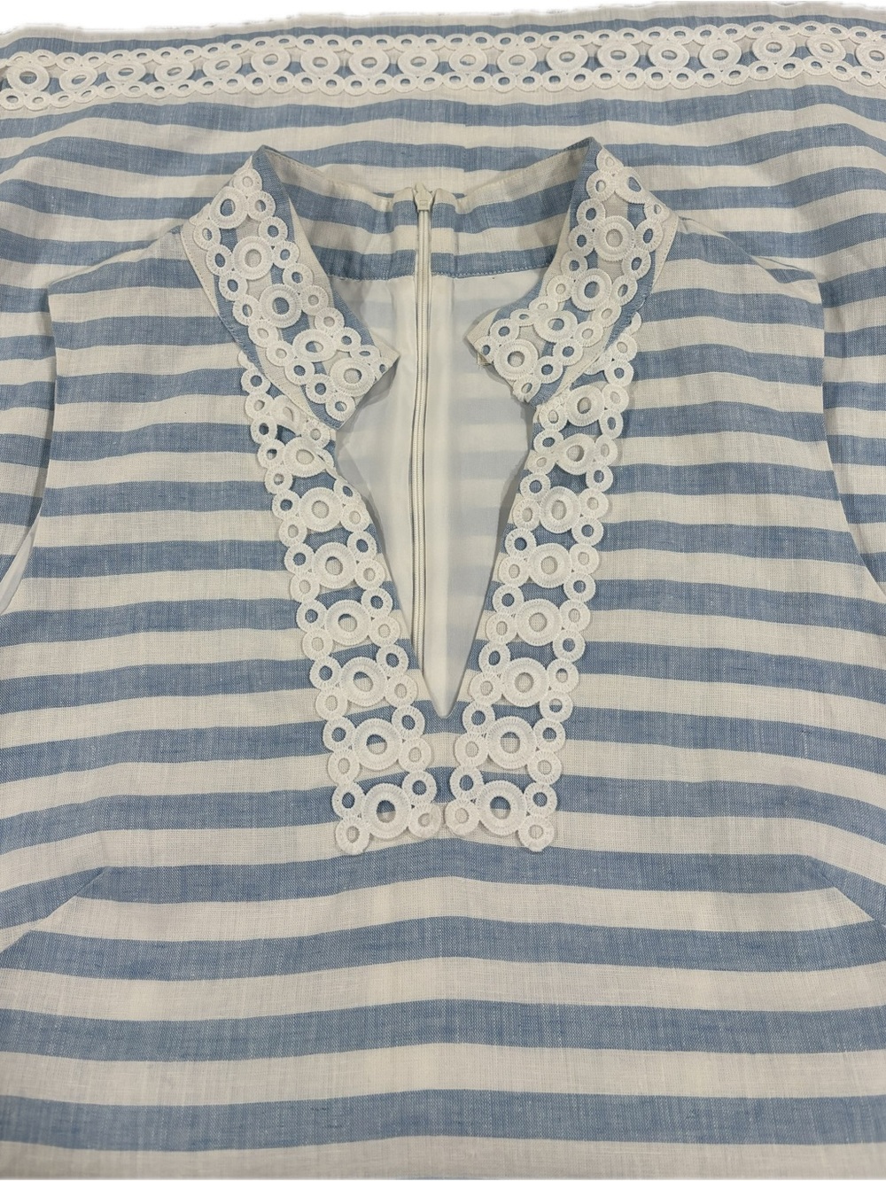 Eliza J Women’s 14 Blue White Stripe Linen Shift Dress Eyelet Trim Sleeveless - Picture 6 of 8